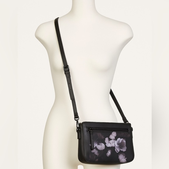 Simply Vera Vera Wang Crossbody Bag Black Floral Print Faux Leather Purse - Picture 2 of 11